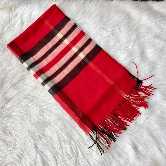 Cashmink Red Plaid Fringe Scarf Soft Lightweight Winter Wrap - Picture 3 of 10